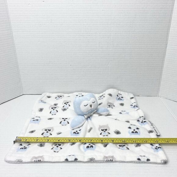 Blankets & Beyond Sleeping Owl Plush Lovey Security Blanket White Blue Gray - Picture 7 of 8